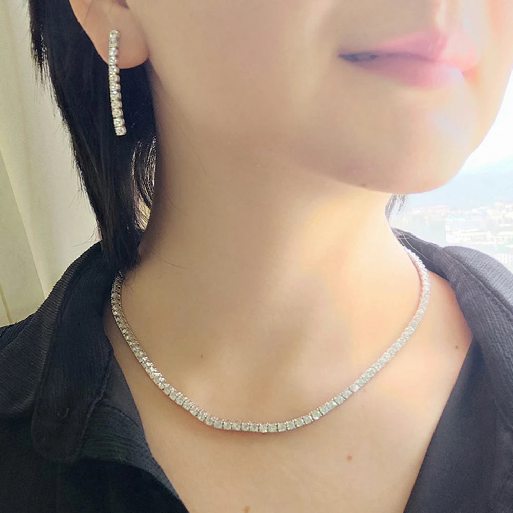 100% Guarantee Real 925 Sterling Silver 41/45/51/56/61CM Tennis Necklace 3/4mm Zircon Chain Unisex Choker Fine Jewelry