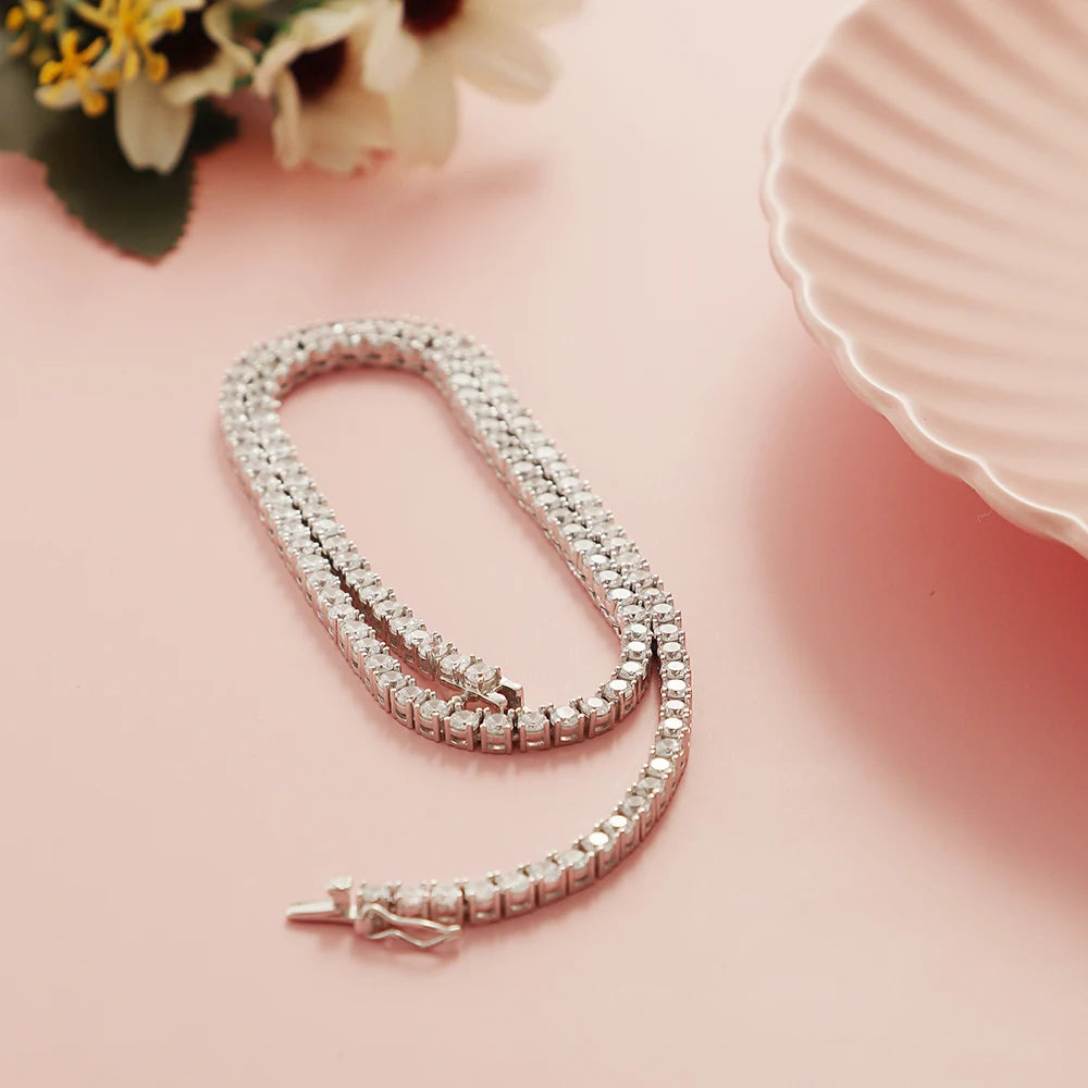 100% Guarantee Real 925 Sterling Silver 41/45/51/56/61CM Tennis Necklace 3/4mm Zircon Chain Unisex Choker Fine Jewelry