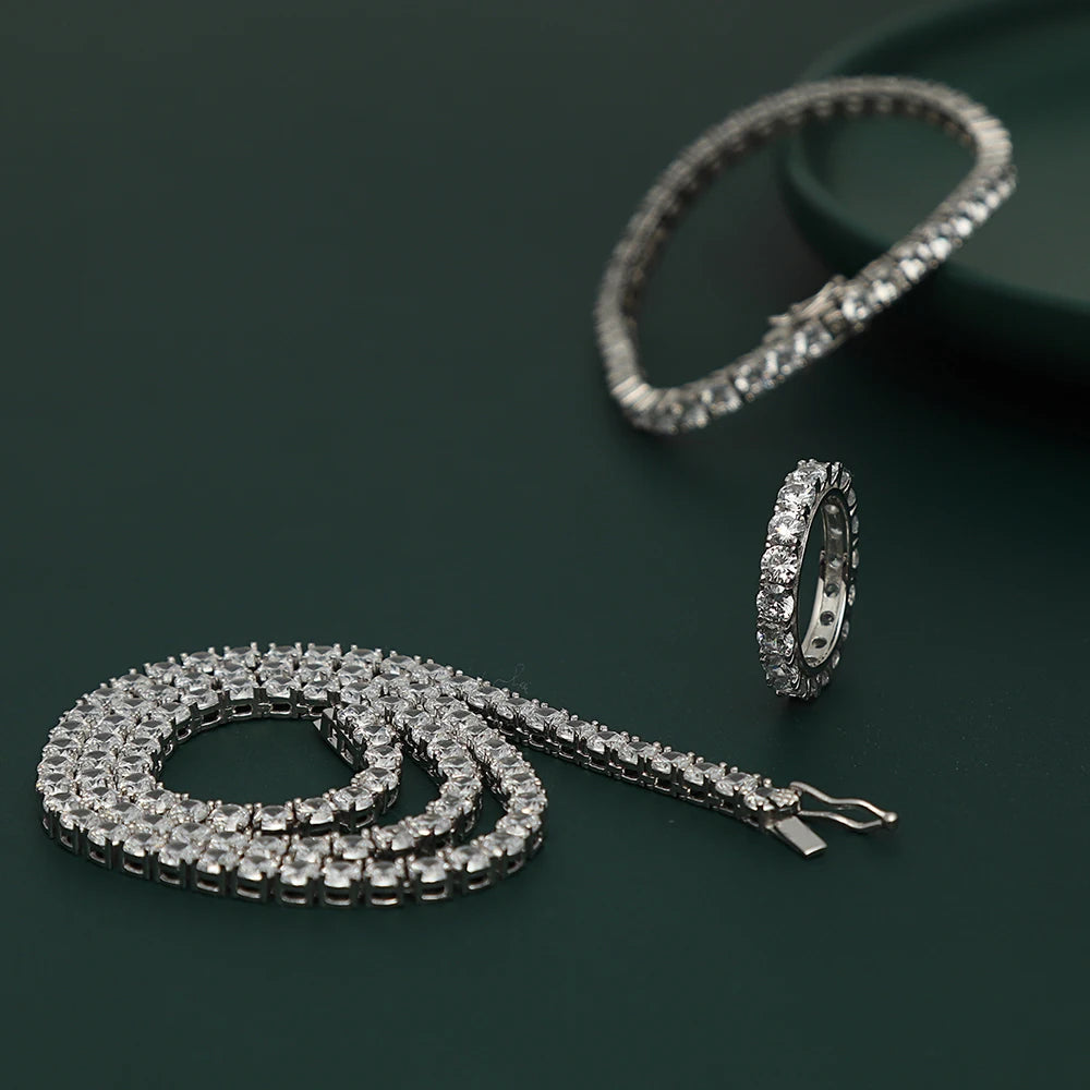 100% Guarantee Real 925 Sterling Silver 41/45/51/56/61CM Tennis Necklace 3/4mm Zircon Chain Unisex Choker Fine Jewelry