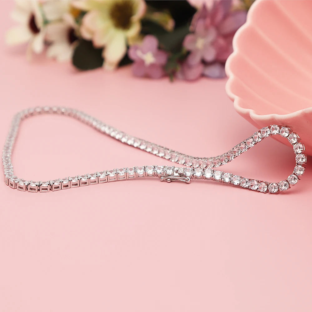 100% Guarantee Real 925 Sterling Silver 41/45/51/56/61CM Tennis Necklace 3/4mm Zircon Chain Unisex Choker Fine Jewelry