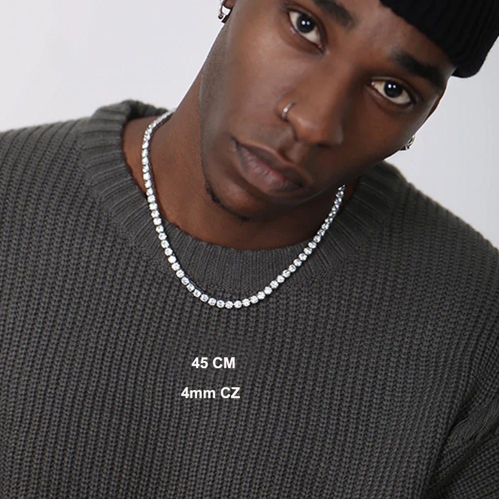 100% Guarantee Real 925 Sterling Silver 41/45/51/56/61CM Tennis Necklace 3/4mm Zircon Chain Unisex Choker Fine Jewelry