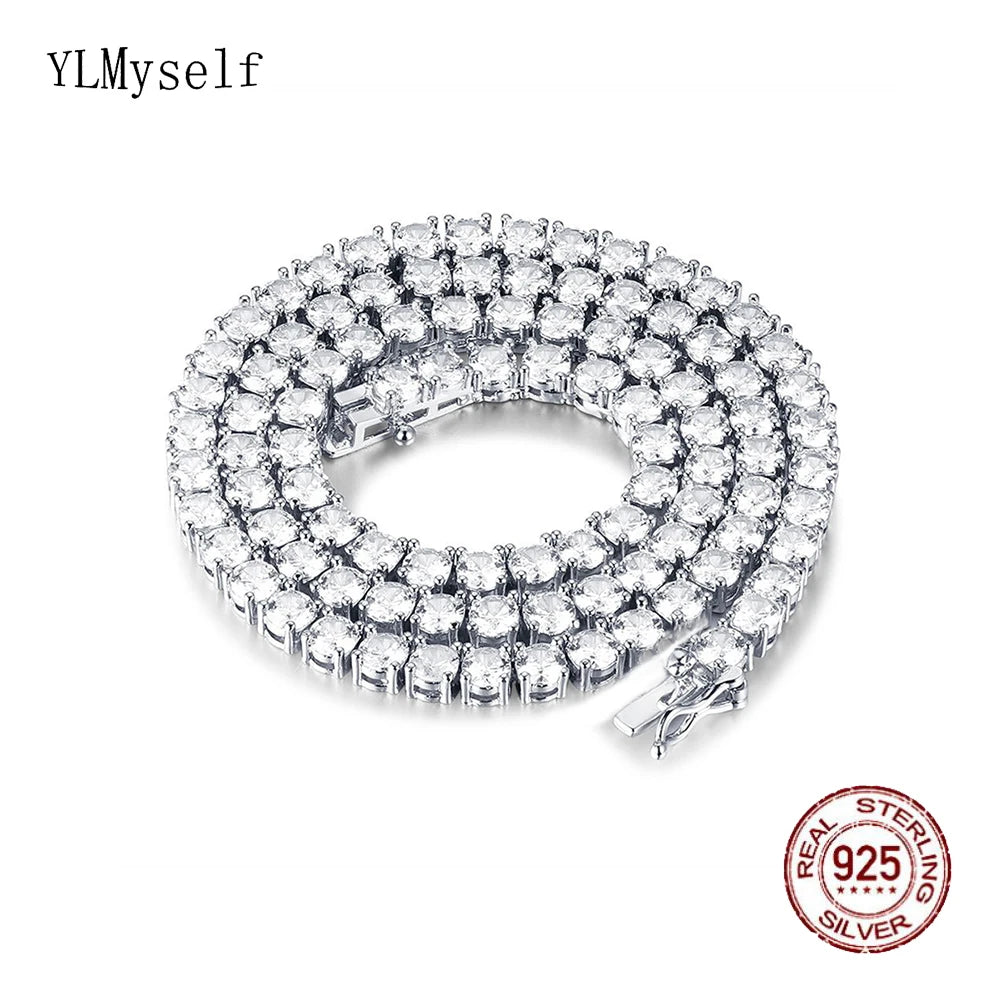 100% Guarantee Real 925 Sterling Silver 41/45/51/56/61CM Tennis Necklace 3/4mm Zircon Chain Unisex Choker Fine Jewelry