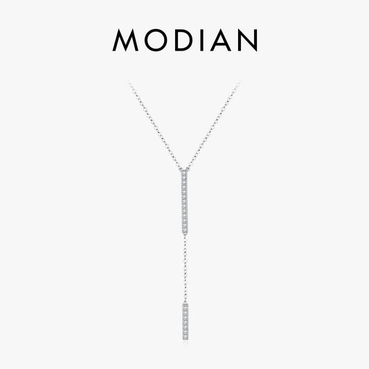 MODIAN Trendy Link Chain Lariat Necklace 925 Sterling Silver Long Stick Zircon Y-Shaped Stackable Necklaces For Women Jewelry